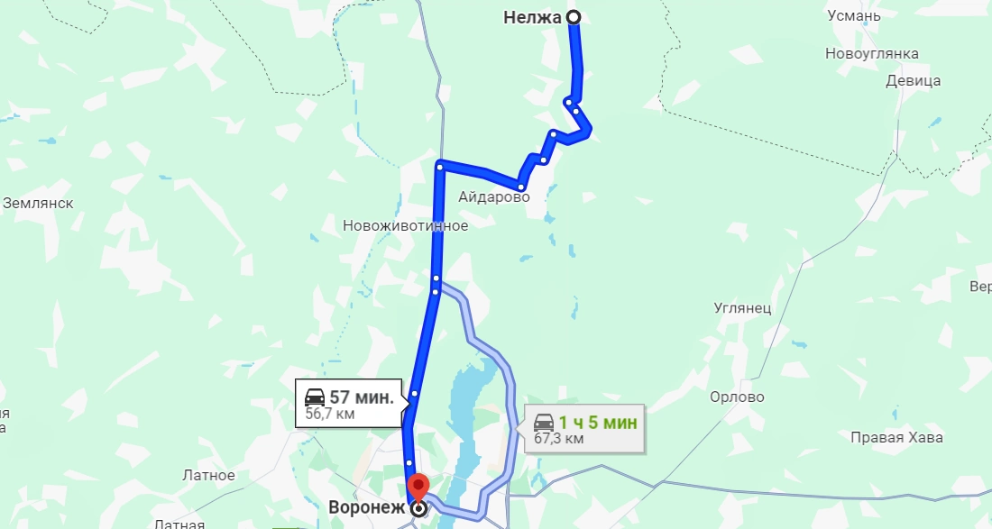 Нелжа — Воронеж